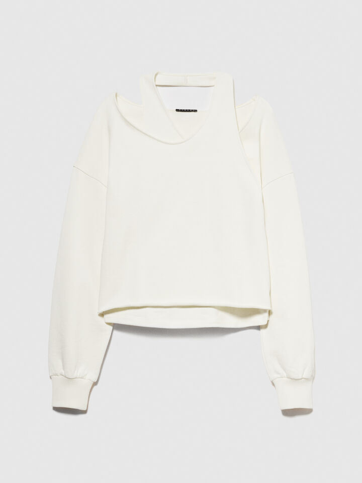 Off-the-shoulder sweatshirt - Pullover Sweatshirts - Creamy White | Sisley image number 6
